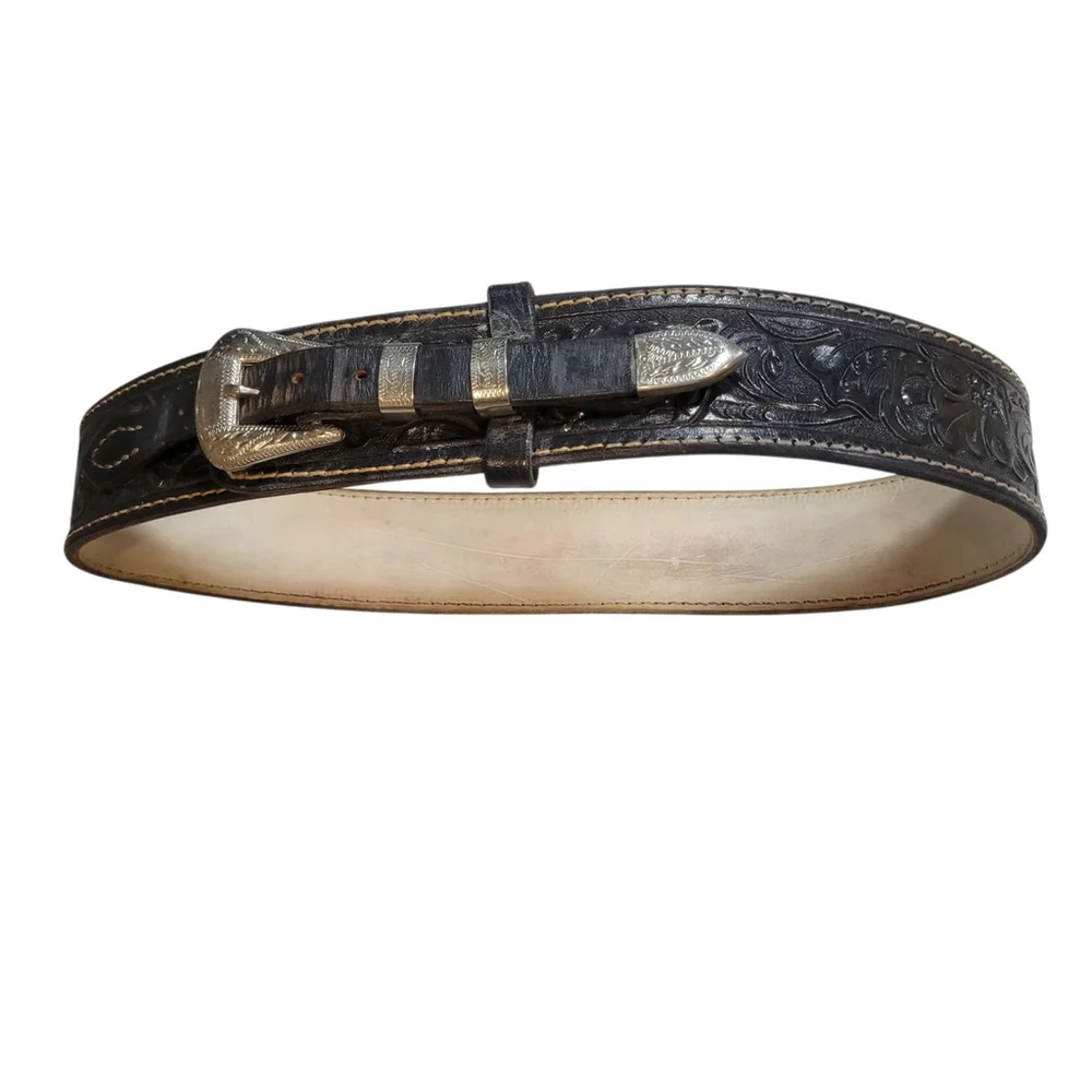 High-Rider Solid Nickle Silver Buckle Genuine Leather Western Belt 40